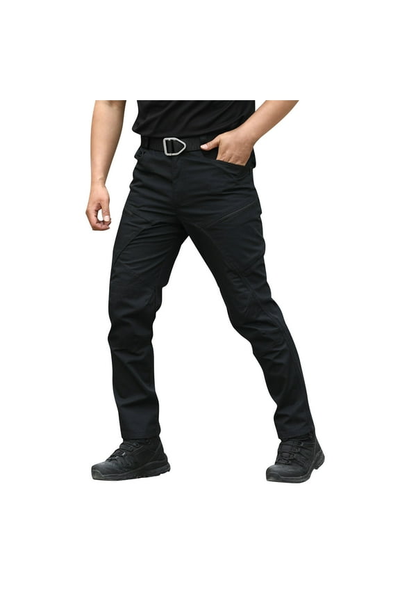 Mens Straight Fit Tactical Pants Durable Workwear Uniform Trousers With Belt Loops For Outdoor Activities Black 3XL