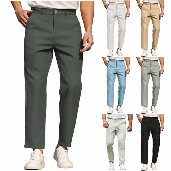 Mens Straight Leg Pants Solid Casual Button Waist Pockets Straight Type Golf Pants Suit Pants Trousers Casual Outdoor Mens Long Pants Green M