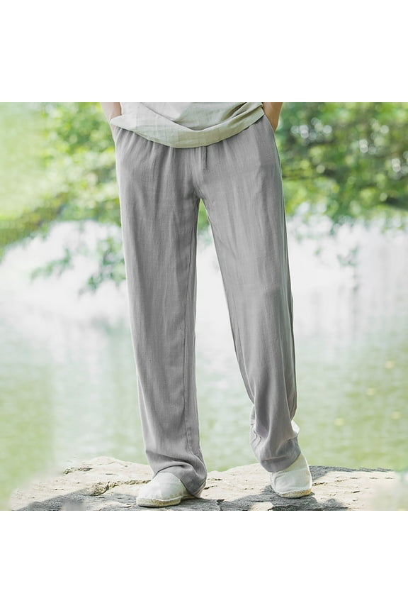 Mens Straight Leg Pants with Pockets Big and Tall L-4X Plus Size Drawstring Hiking Trousers Casual Solid Comfort Loose Elastic Waist Jogger