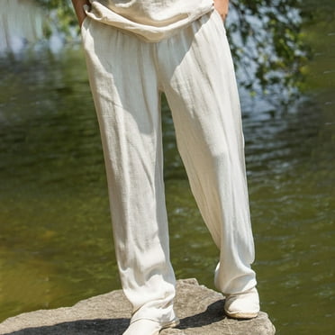 Mens Straight Leg Pants with Pockets Big and Tall L-4X Plus Size Drawstring Hiking Trousers Casual Solid Comfort Loose Elastic Waist Jogger Clearance