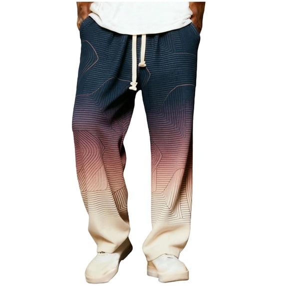 Mens Straight Leg Sweatpants Elastic Waist Drawstring Print Waffle Trousers Stylish Casual Loose Pants With Pockets (3XL, Multicolor)