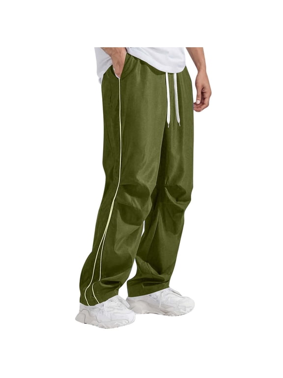 Mens Straight Leg Sweatpants Y2k Cool Parachute Pants Joggers Drawstring Lightweight Quick Dry Urban Pants