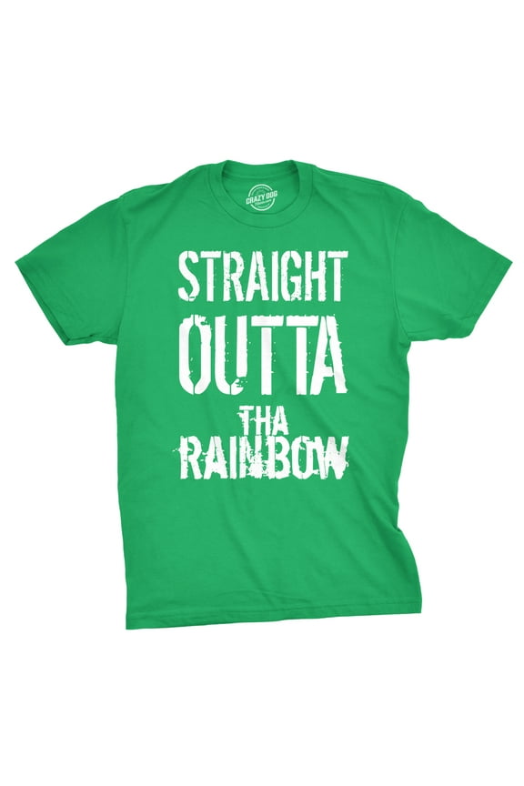 Mens Straight Outta The Rainbow Funny Green Saint Patricks Day St Patty T Shirt Graphic Tees