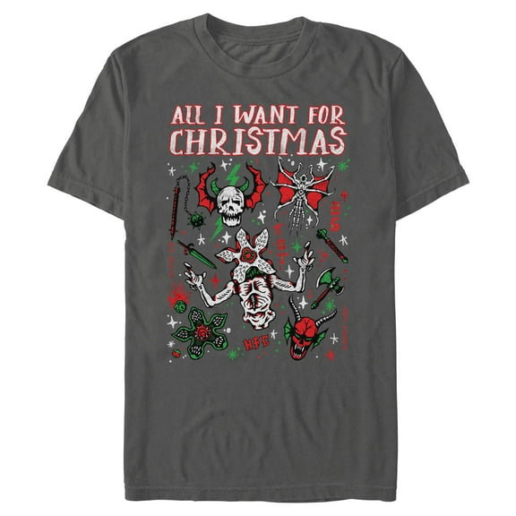 Mens Stranger Things All I Want For Christmas Monster Icons T Shirt