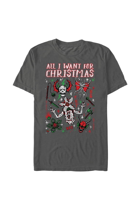 Mens Stranger Things All I Want For Christmas Monster Icons T Shirt
