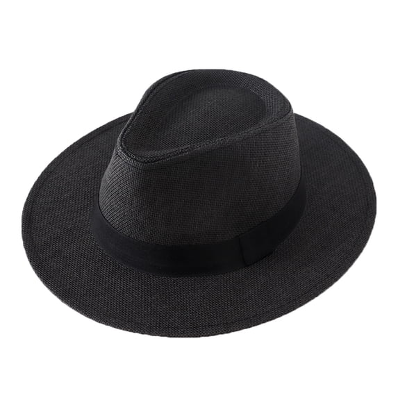 Mens Straw Cowboy Hat Wide Brim Summer Sun Hat Breathable Panama Beach Hat Outdoor Travel Black One Size