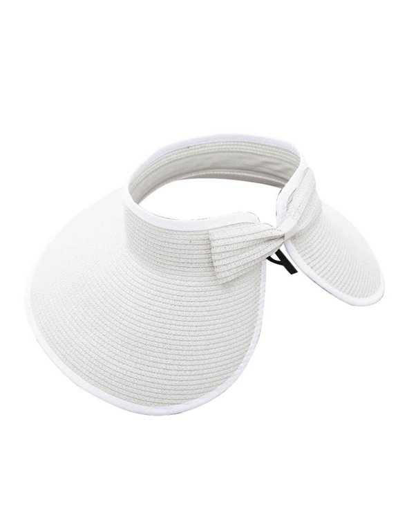 Sun Visor Hats for Women Wide Brim Straw Visors Womens Foldable Beach Visors Summer Roll up Beach Hat Beach Hats for Women White
