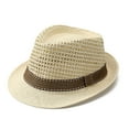 thumbnail image 1 of Mens Straw Hats Sun Protection Breathable Hollow-Out Fedora Hat Classic Color Block Beach Travel Cap, 1 of 5