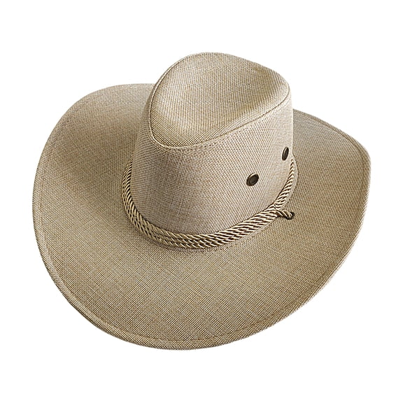 Mens Straw Western Cowboy Hat Panama Hat Fedora Outdoor Wide Brim Hat with Strap