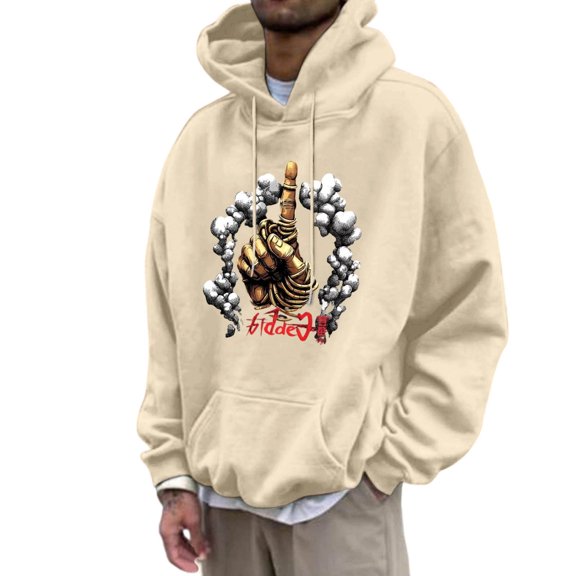 Mens Street Hoodie Blend Pullover With Front Pocket Adjustable Drawstring Hood