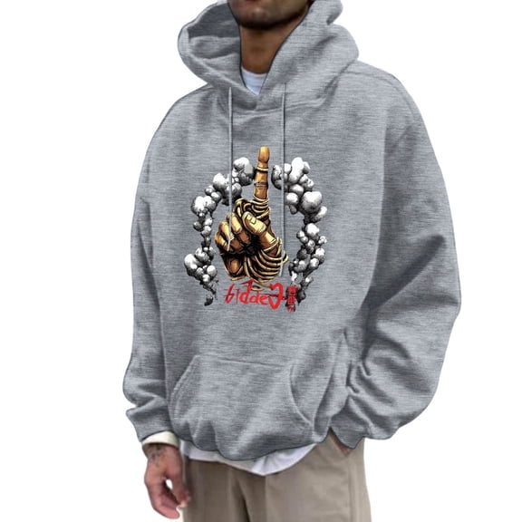 Mens Street Hoodie Blend Pullover With Front Pocket Adjustable Drawstring Hood