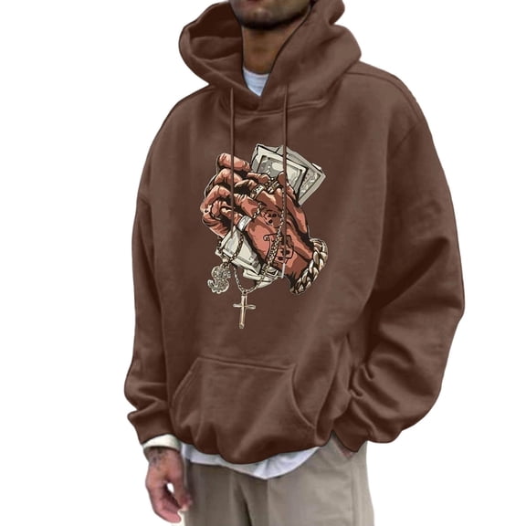 Mens Street Hoodie Blend Pullover With Front Pocket Adjustable Drawstring Hood