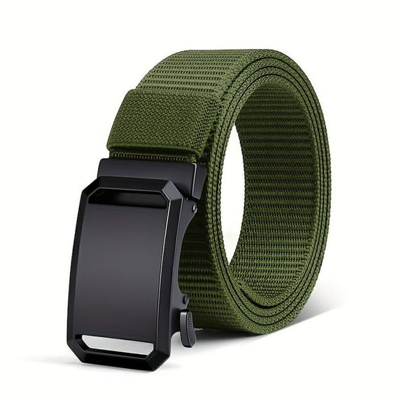 Mens Stretch Belt Quick Release Buckle Belt Strong Canvas Elastic Trouser Belt-green