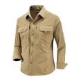 thumbnail image 1 of Mens Stretch Quick Dry Long Sleeve Button Down Tactical Shirts, Multi Pockets Breathable Lightweight Outdoor Work Shirts for Fishing Hunting Camping Travel Spring Fall Khaki, 1 of 8