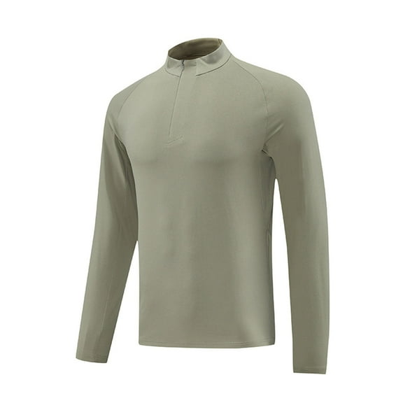 Mens Stretch Slim Fit Pullover Quarter Zip Solid Color Long Sleeve Blouse Running Workout Tops
