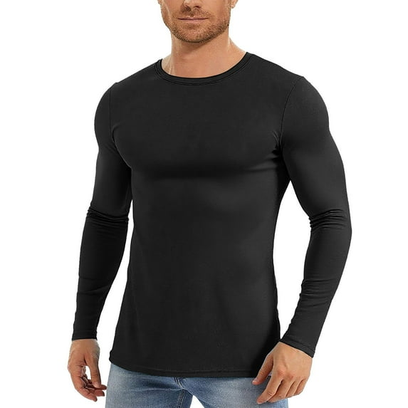 Mens Stretchy Crew Neck Shirts Long Sleeve Athletic Fall Layering Tops Mesh Breathable Casual Active Pullover Tops Black, S