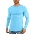thumbnail image 1 of Mens Stretchy Crew Neck Shirts Long Sleeve Athletic Fall Layering Tops Mesh Breathable Casual Active Pullover Tops Sky Blue, M, 1 of 5