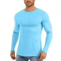 Mens Stretchy Crew Neck Shirts Long Sleeve Athletic Fall Layering Tops Mesh Breathable Casual Active Pullover Tops Sky Blue, M