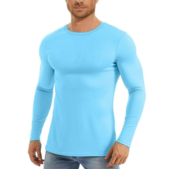 Mens Stretchy Crew Neck Shirts Long Sleeve Athletic Fall Layering Tops Mesh Breathable Casual Active Pullover Tops Sky Blue, M