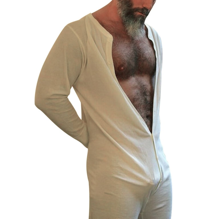 Mens Stretchy Onesie Pyjamas Soft Thermal Union Suit One Piece