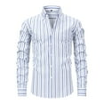 thumbnail image 1 of Mens Stripe Long Sleeve Shirts Color Block Lapel Button Down Dress Shirt Casual Loose Business Work Clothes, 1 of 3