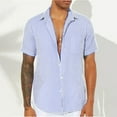 thumbnail image 1 of Mens Stripe Shirts with Pocket Short Sleeve T-Shirts Button-Down Collared Lightweight Casual Lapel Going-Out Beach Tees Tops, 1 of 6