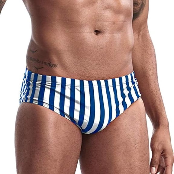 Mens Stripe Swim Briefs Retro Swimwear Sexy Bikini Swimsuit Print Bathing Suit