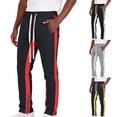 thumbnail image 1 of Mens Stripe Track Pants Color Block Side Stripes Slit Y2k Drawstring Zipper Pockets Casual Skinny Fit Stretch Trousers Elastic Jogger Gym Workout Pants Streetwear Red, 1 of 6