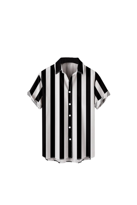 Mens Striped Bowling Shirt 1950s Retro Print Hawaiian Shirts Short Sleeve Casual Button Down Shirt Beach Shirts Big and Tall Size 4XL Black