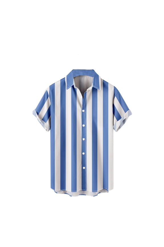Mens Striped Bowling Shirt 1950s Retro Print Hawaiian Shirts Short Sleeve Casual Button Down Shirt Beach Shirts Big and Tall Size 4XL Blue