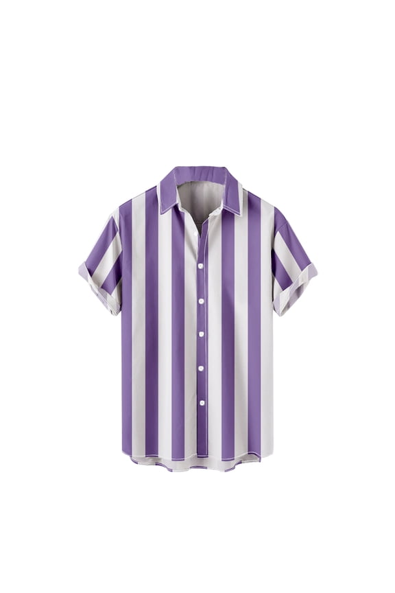 Mens Striped Bowling Shirt 1950s Retro Print Hawaiian Shirts Short Sleeve Casual Button Down Shirt Beach Shirts Big and Tall Size 4XL Purple