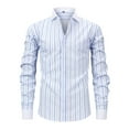 thumbnail image 1 of Mens Striped Bussiness Shirts Lapel Long Sleeve Blouses Slim Fitted Ultra Soft Textured Workwear, 1 of 6
