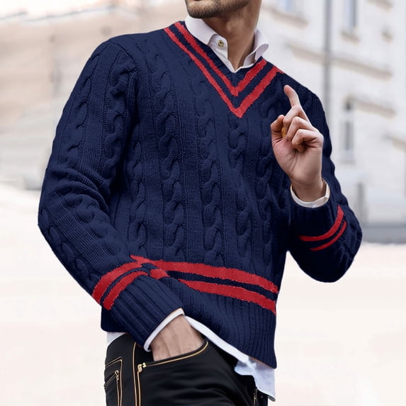 Mens Striped Color Block Knit Sweater Loose Fit Casual Pullover Sweater for Fall Winter Warm Soft Knitwear with Trendy Fashion Style