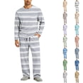 thumbnail image 1 of Mens Striped Pajama Set Long Sleeve Crew Neck Top With Chest Pocket Drawstring Elastic Waist Button Fly Long Pants Casual Home Loungewear, 1 of 8