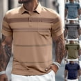thumbnail image 1 of Mens Striped Polo Shirt Button Collared Short Sleeved Business Top with Pocket Slim Fit Comfortable Trendy Casual Mens T-Shirts, 1 of 6