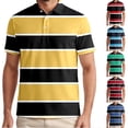 thumbnail image 1 of Mens Striped Polo Shirt Classic Fit Short Sleeve Breathable T Shirt Button Placket Casual Top Yellow L, 1 of 6