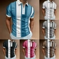 thumbnail image 1 of Mens Striped Polo Shirt Color Block Short Sleeve T Shirt Contrast Trim Summer Top Hot Pink XXXL, 1 of 9