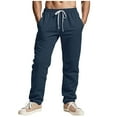 thumbnail image 1 of Mens Striped Printed Pants, Men's Cotton Linen Pants Beach Casual Summer Quick Dry Lightweight Elastic Waist Drawstring with Pockets S-3XL, 1 of 8