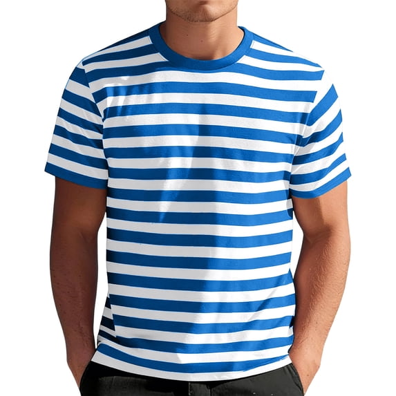 Mens Striped Shirt Short Sleeve T-Shirts Crewneck Fitted Everyday T-Shirt Casual Tee Regular Fit Royal Blue XL