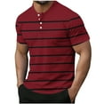 thumbnail image 1 of Mens Striped Short Sleeve Henley Shirts Pique Mesh Quick Dry Moisture Wicking Band Collar Golf T-Shirts Athletic Workout Tops Business Casual Father's Day Gift, 1 of 5
