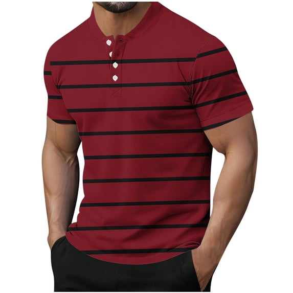 Mens Striped Short Sleeve Henley Shirts Pique Mesh Quick Dry Moisture Wicking Band Collar Golf T-Shirts Athletic Workout Tops Business Casual Father's Day Gift