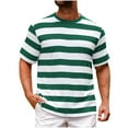 thumbnail image 1 of Mens Striped Short Sleeve T-Shirts Casual Crew Neck Shirts Summer Classic Color Block Beach Vacation Tops Plus Size, 1 of 4
