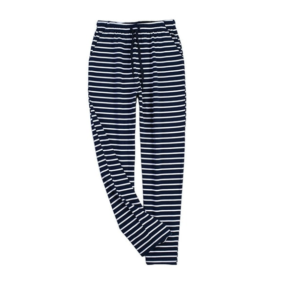 Mens Striped Sleeping Pants Big & Tall Cotton Wide Leg Pajama Pants with Pocket Comfy Soft Loungewear Pajamas Navy, XL