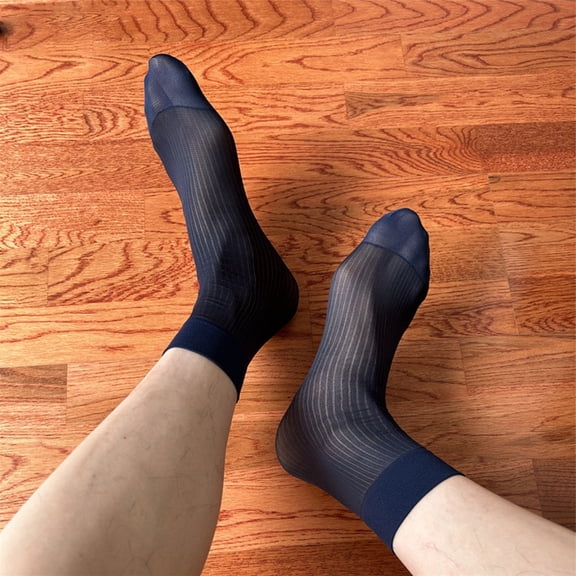 Mens Striped Socks Wear See-Through Sheer Stockings Business Dress Tube Socks