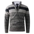thumbnail image 1 of Mens Striped Sweater Turtleneck Pullover Slim Fit Ribbed Knit Sweatshirts Quarter Zip Long Sleeve Polor Basic Tops (L, Coffee), 1 of 4