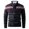thumbnail image 1 of Mens Striped Sweater Turtleneck Pullover Slim Fit Ribbed Knit Sweatshirts Quarter Zip Long Sleeve Polor Basic Tops (M, Wine), 1 of 4