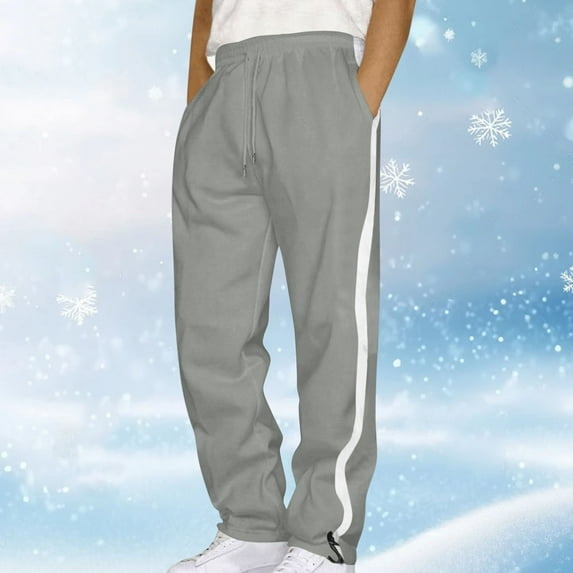 Mens Striped Sweatpants Fashion Drawstring Full Length Pants Gray L