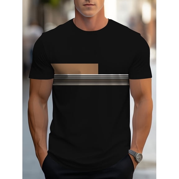 Mens Striped T-Shirt - Ultra-Relaxed Fit, Breathable Short Sleeves, Classic Crew Neck Design - Perfect for Warm Weather, Outdoor Activities, Everyday Casual Wear, Mens Essential Clothing for Summer