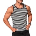 thumbnail image 1 of Mens Striped Tank Top Sleeveless Crew Neck Summer Casual Gym Running T-Shirt Muscle Tee Fathers Gift, 1 of 7