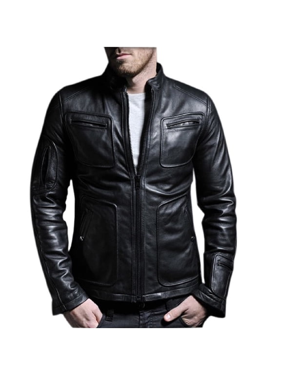 Mens Stylish Black 100% Genuine Lambskin Leather Lightweight Soft Satin lining Jackets for Men - M Size
